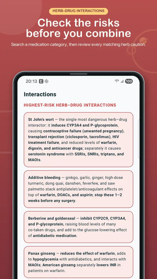 Dr.Herb Android store preview showing the highest-risk herb–drug interactions