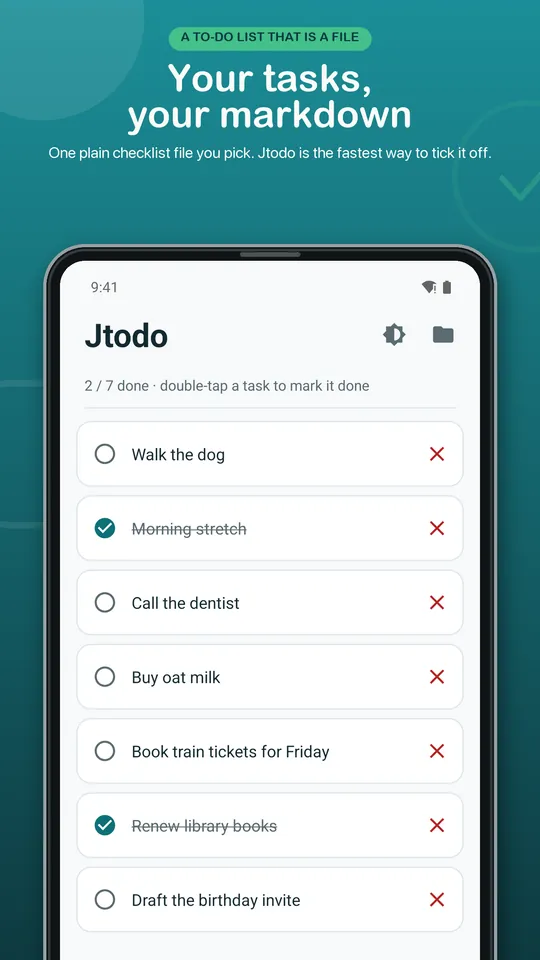 Jtodo store preview showing a task list read from a markdown file