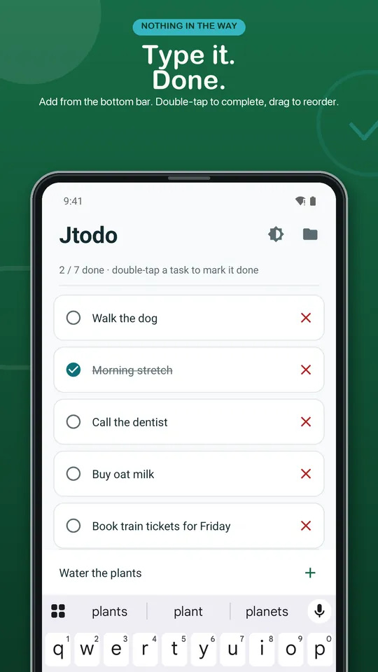 Jtodo store preview showing a task being typed into the bottom bar
