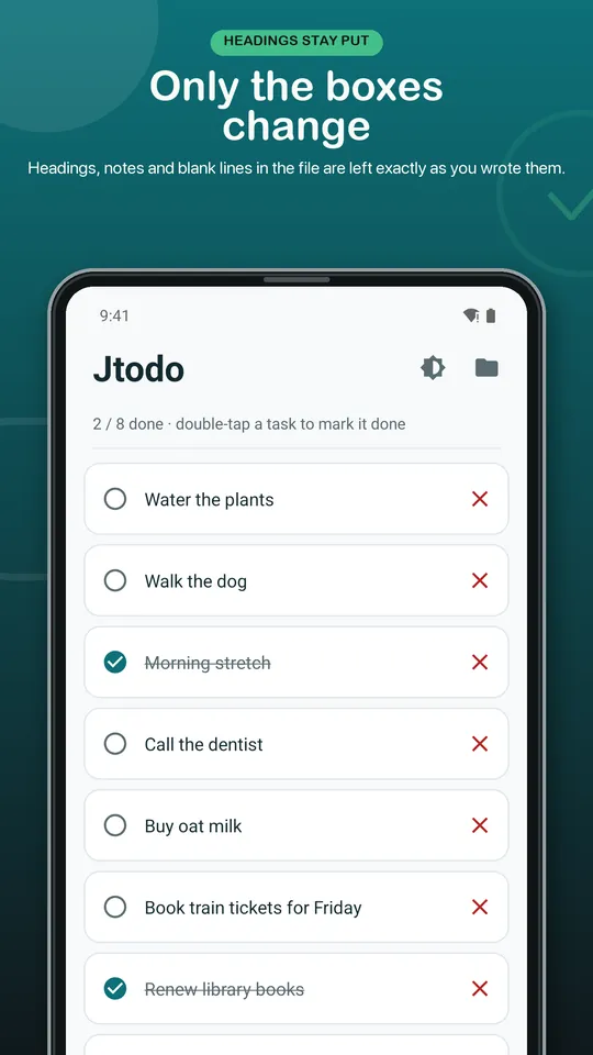 Jtodo store preview showing completed tasks struck through